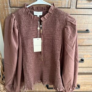 Entro Women's Brown Smocked Blouse